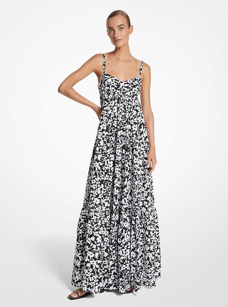 Kleid aus Baumwollpopeline mit Blumenmuster in SCHWARZ/WEISS | Michael Kors