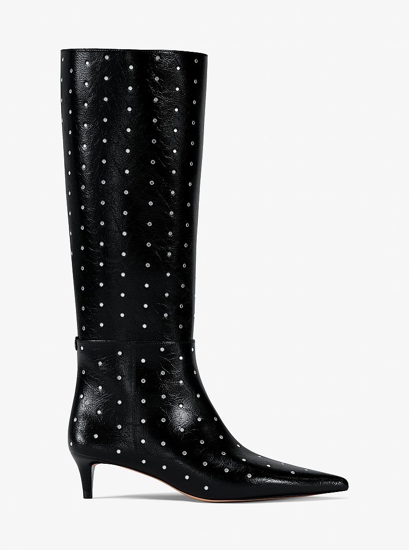 Nalia Studded Kitten Heel Boot in BLACK | Michael Kors