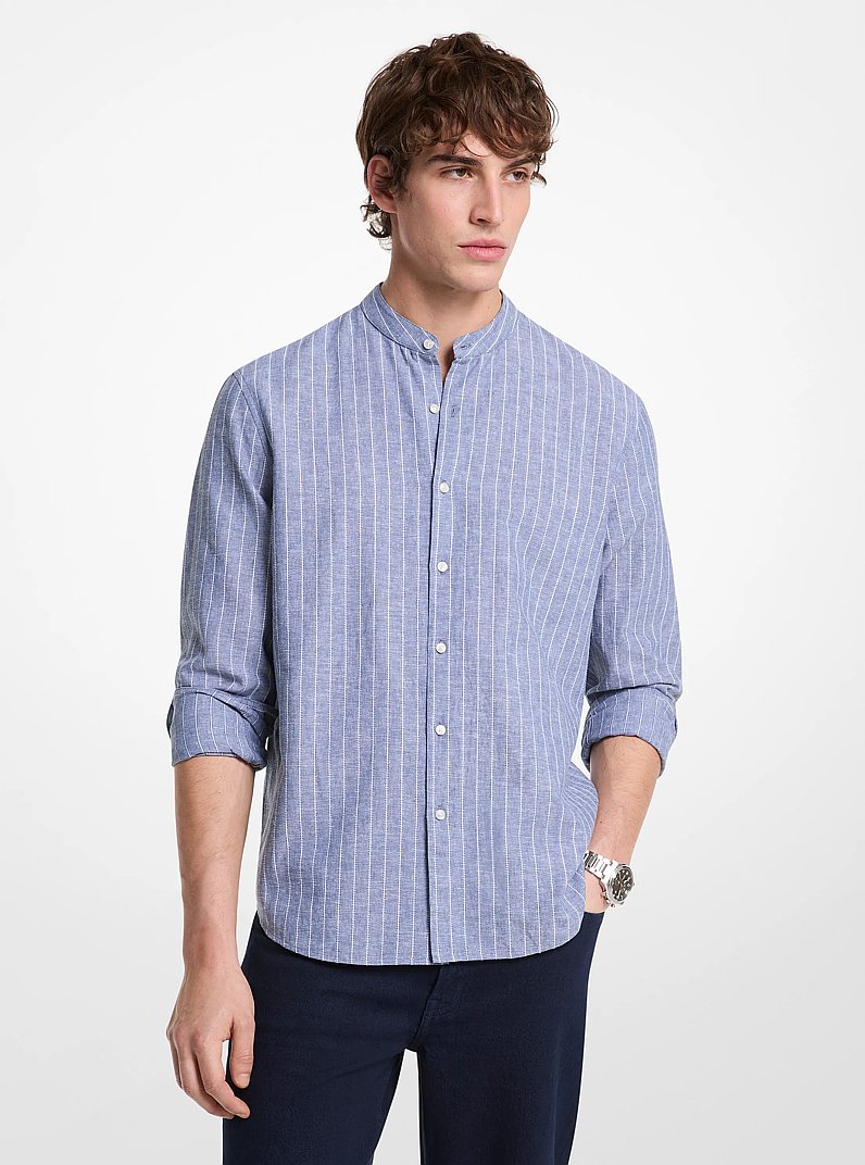 Linen and Cotton Blend Striped Shirt in DK CHAMBRAY | Michael Kors