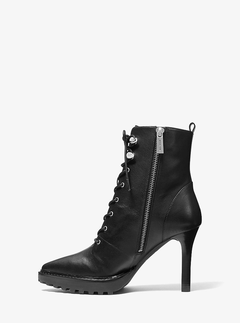 Kyle Leather Lace-Up Boot in BLACK | Michael Kors