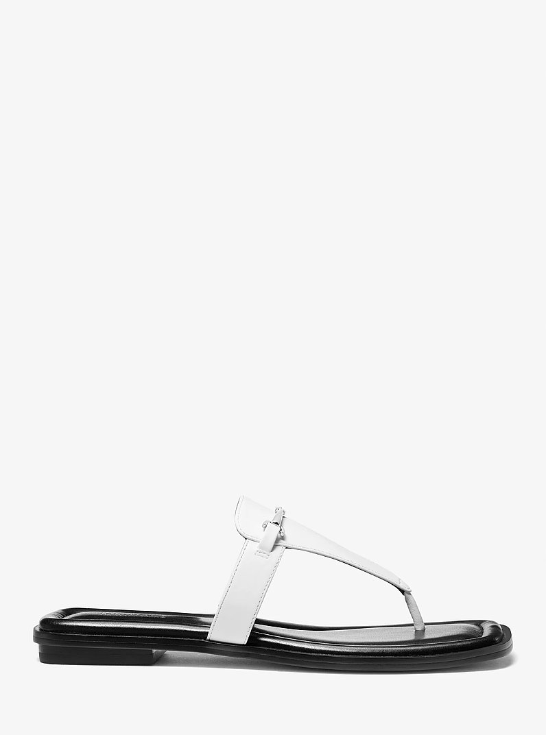 Sandale Lena aus Leder mit T-Riemen in OPTIC WHITE | Michael Kors
