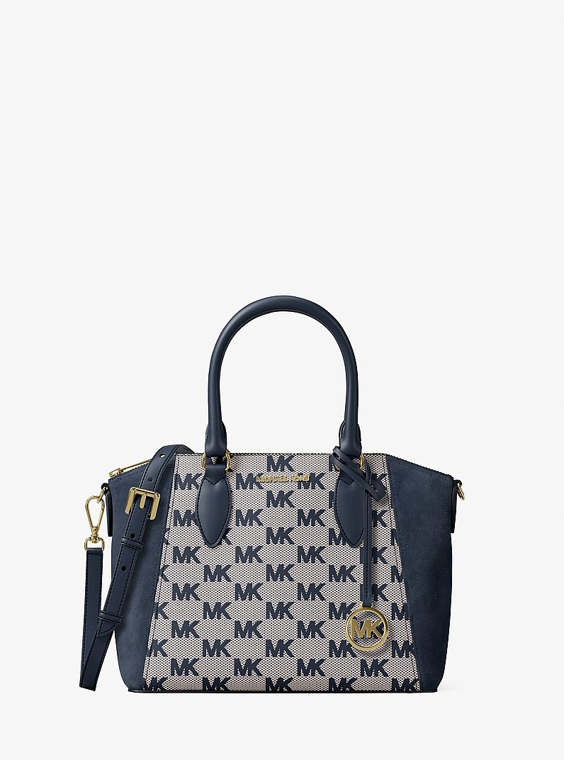 Borsa a mano Sienna piccola in pelle con logo jacquard in NAVY | Michael Kors