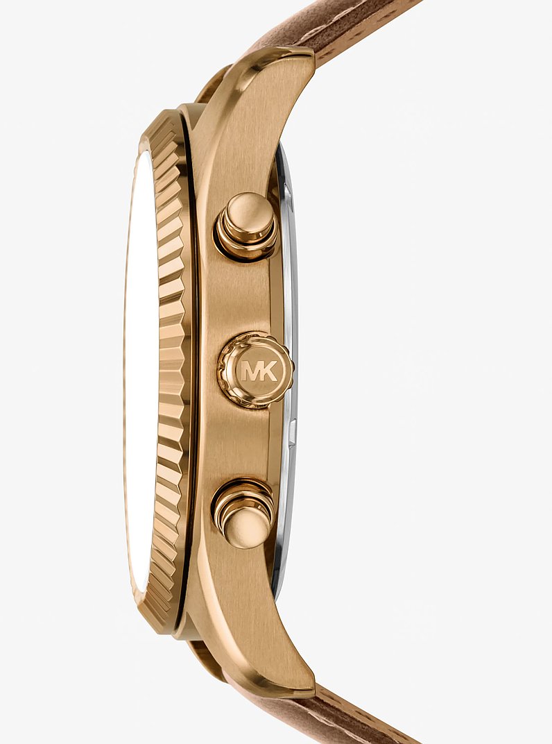 Reloj Lexington oversize en tono dorado beige de piel in CHOCOLATE | Michael Kors