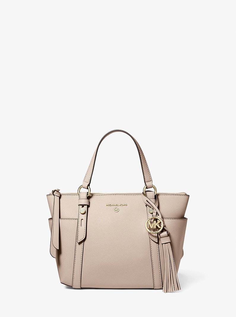 Sullivan Small Saffiano Leather Top-Zip Tote Bag in LIGHT SAND | Michael Kors