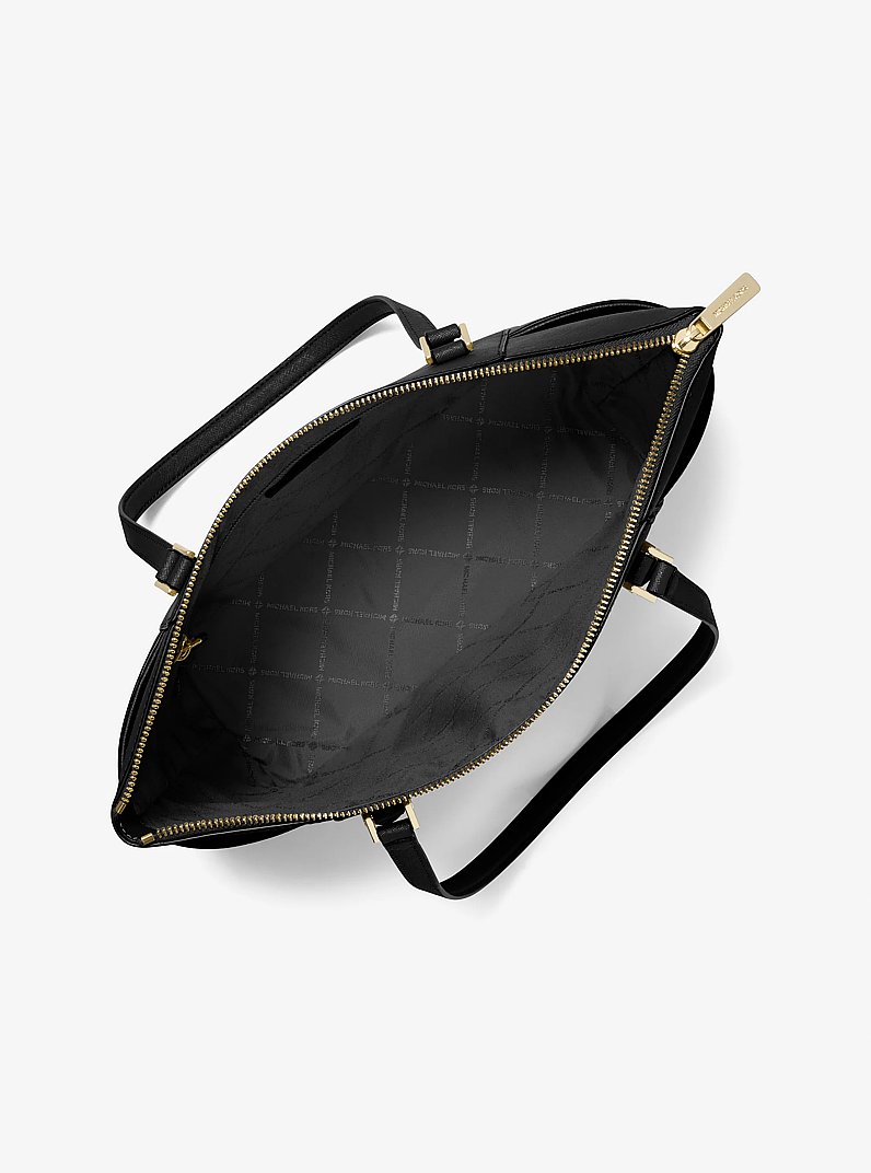 Charlotte Large Saffiano Leather Top-Zip Tote Bag in BLACK | Michael Kors