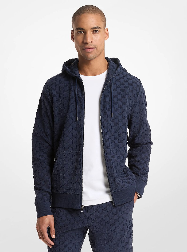 Logo Jacquard Terry Zip-Up Hoodie in MIDNIGHT | Michael Kors