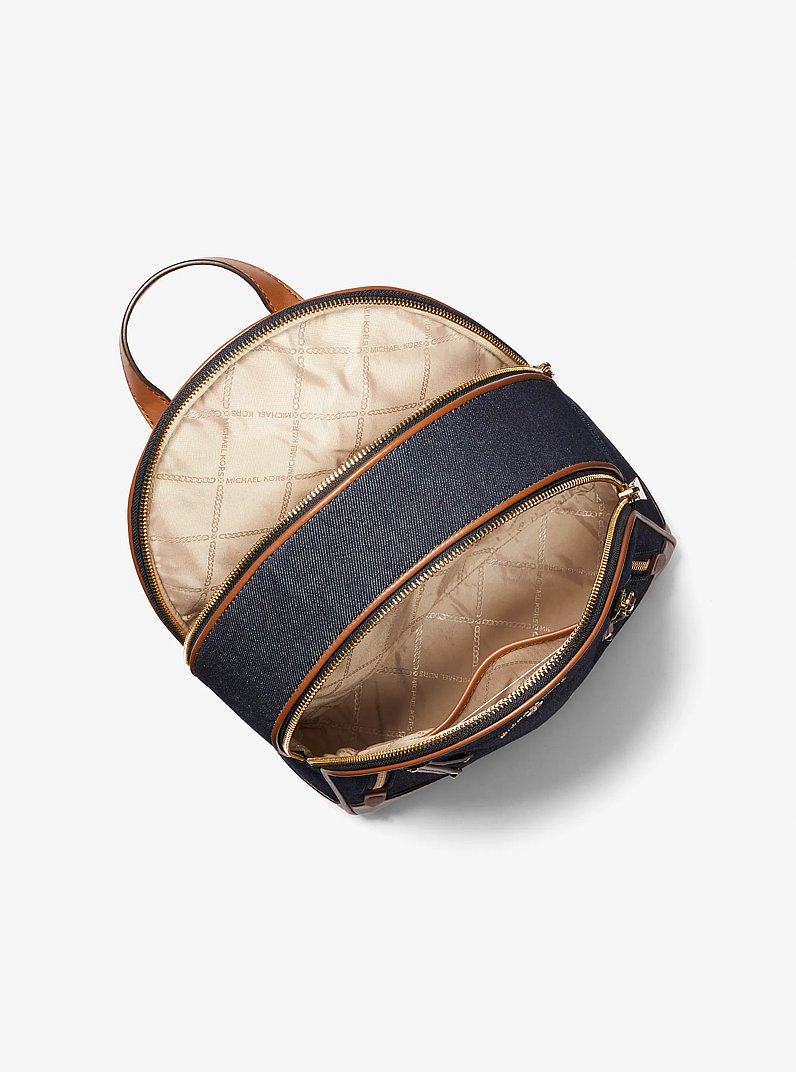 Brooklyn Medium Denim and Leather Backpack in DARK DENIM MULTI | Michael Kors