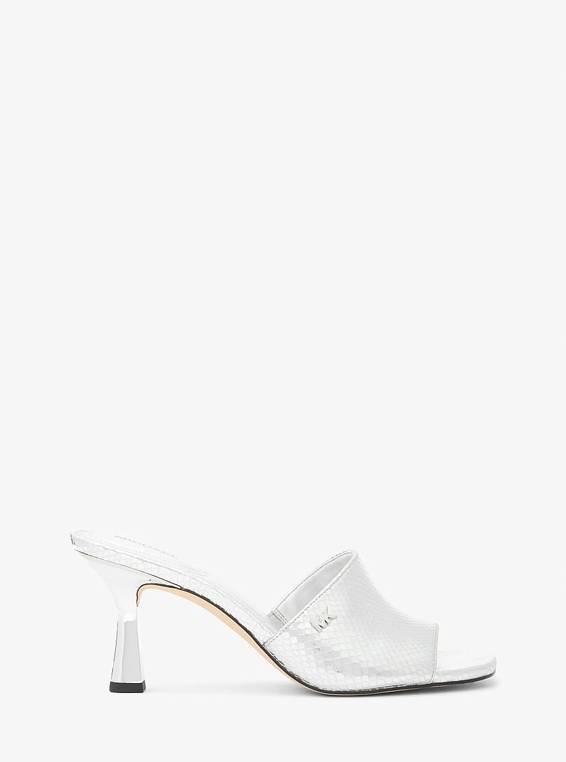 Cara Metallic Snake Embossed Mule in SILVER | Michael Kors