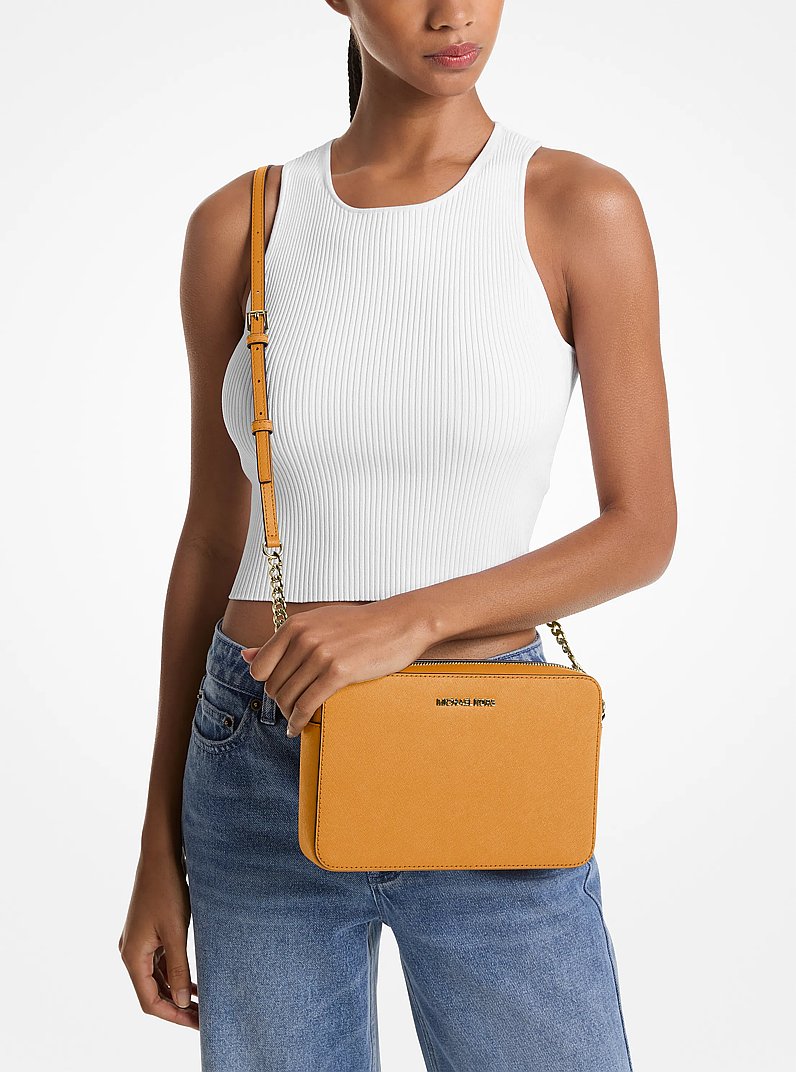 Jet Set Large Saffiano Leather Crossbody Bag in POP ORANGE | Michael Kors