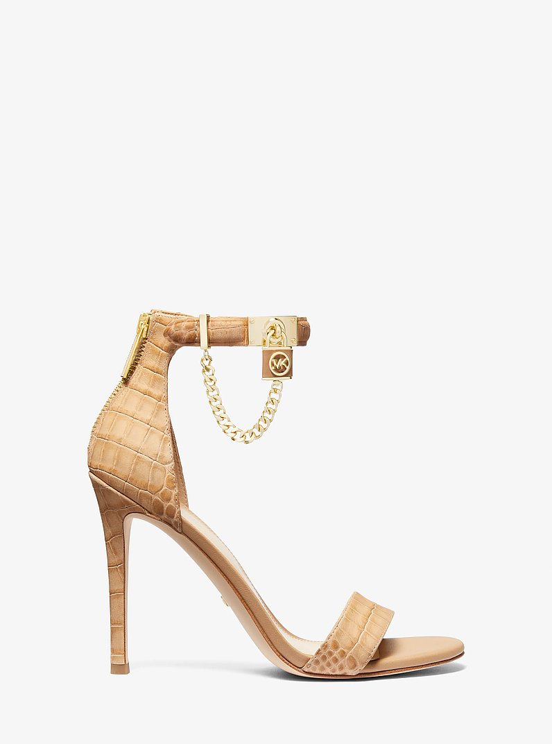 Hamilton Embellished Crocodile Embossed Leather Sandal