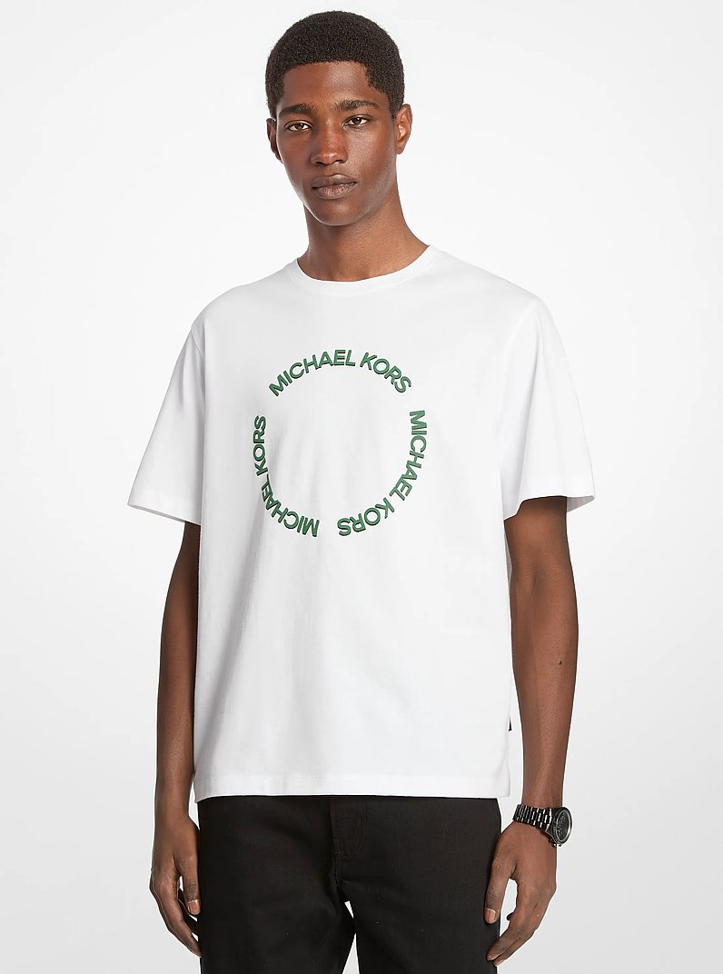 Embroidered Logo Cotton T-Shirt in WHITE | Michael Kors