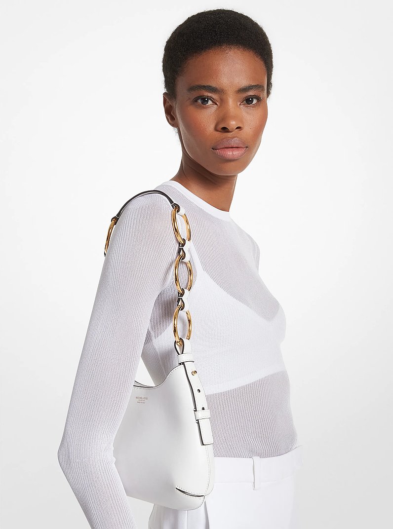 Bardot Mini Leather Hobo Shoulder Bag in OPTIC WHITE | Michael Kors