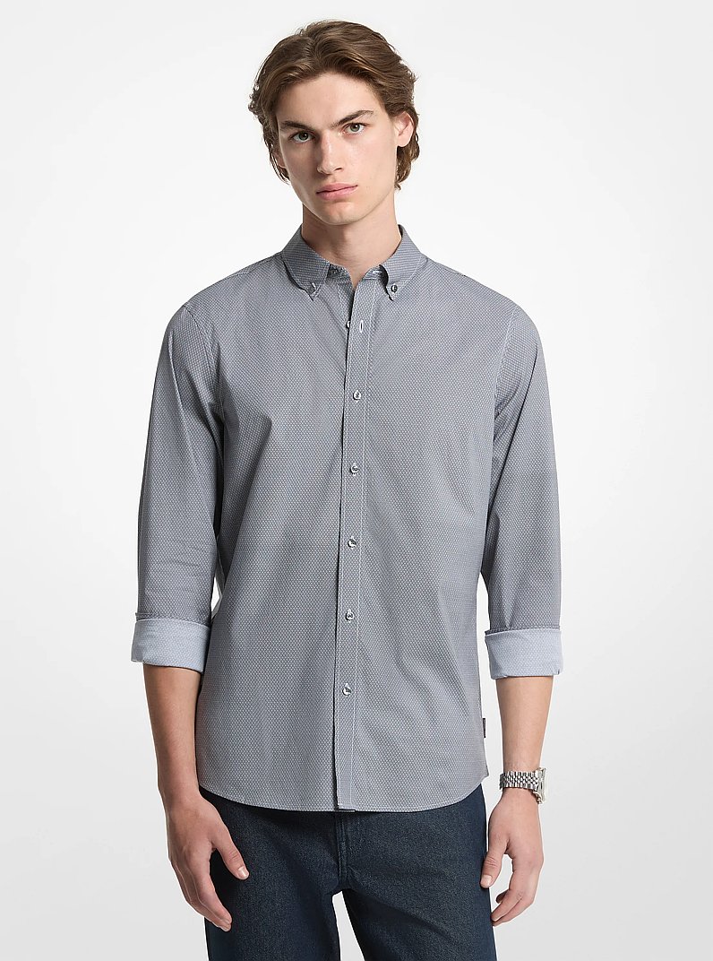 Diamond Print Stretch Cotton Shirt in BLACK | Michael Kors