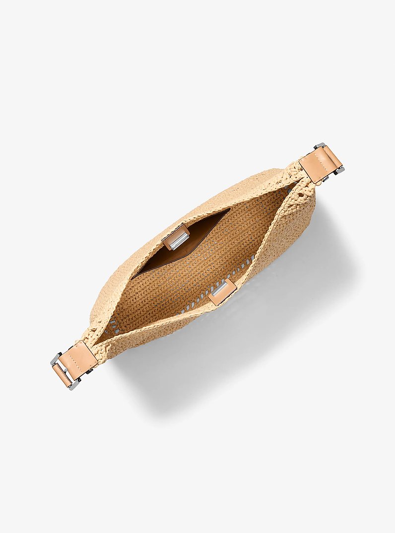 Nolita Large Crocheted Hobo Shoulder Bag in NATURAL/PEANUT | Michael Kors