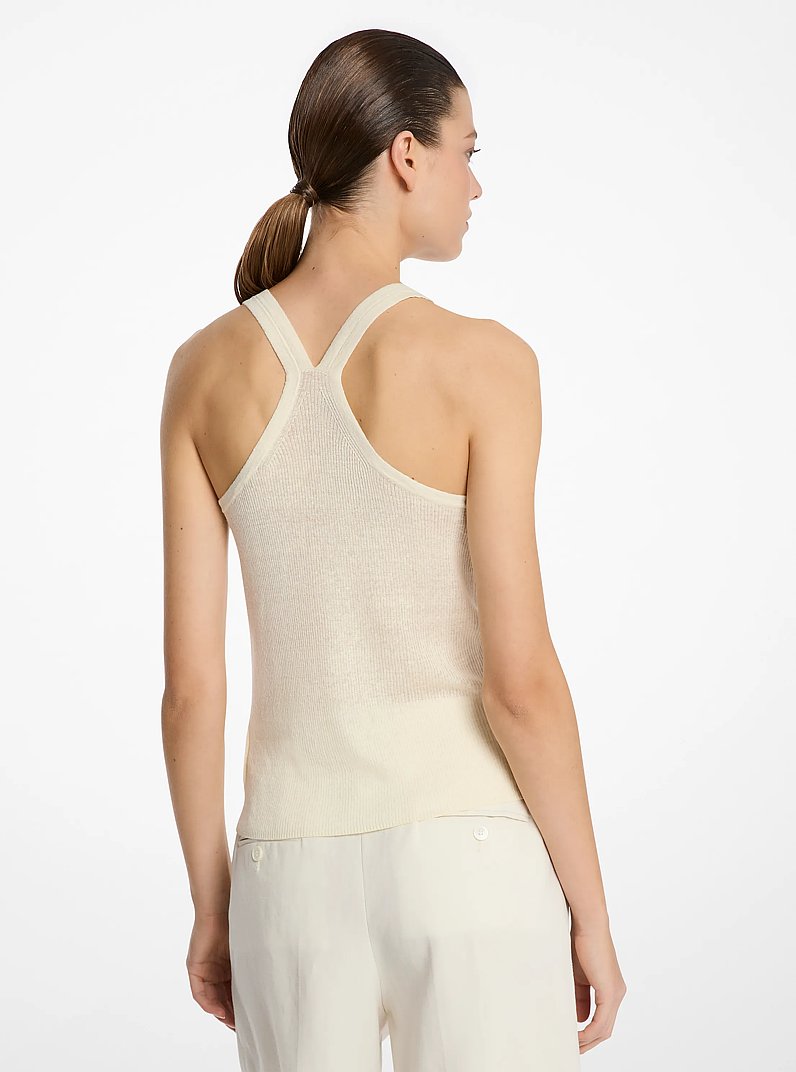 Ribbed Superfine Linen and Cotton Blend Tank Top in ECRU | Michael Kors