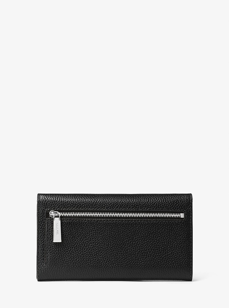 Large Pebbled Leather Tri-Fold Wallet in BLACK | Michael Kors