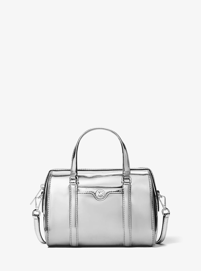 Jet Set Small Patent Duffel Crossbody Bag in SILVER | Michael Kors