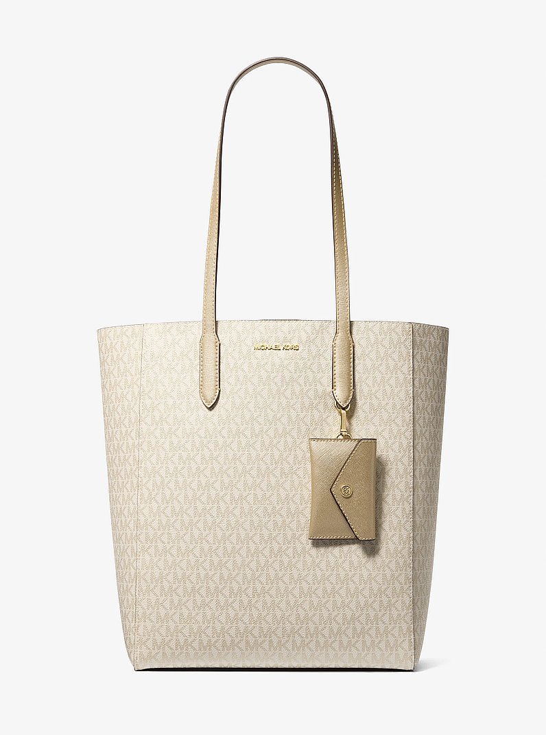 Vincent Large Signature Logo Tote Bag With Coin Pouch in PALE GOLD | Michael Kors