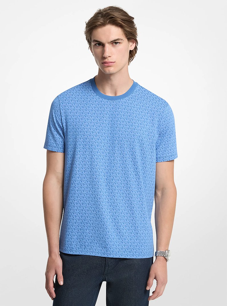 Signature Logo Print Cotton Jersey T-Shirt in VINTAGE BLUE | Michael Kors