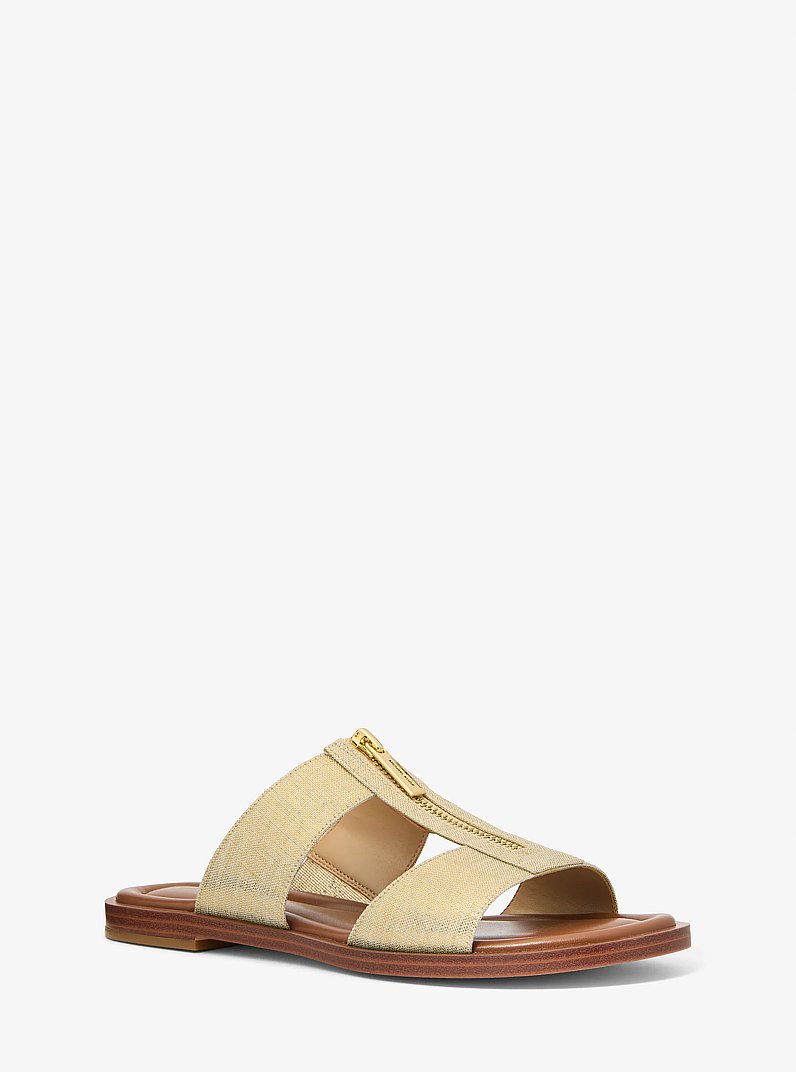 Berkley Metallic Linen Slide Sandal in PALE GOLD | Michael Kors