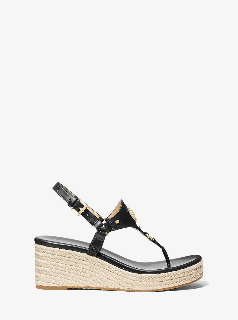 Casey Leather Wedge Sandal in BLACK | Michael Kors