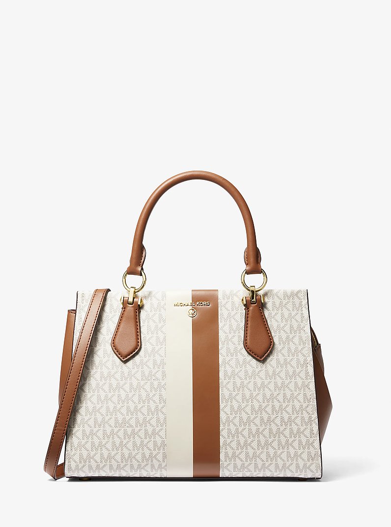 Henkeltasche Marilyn Medium mit Logo und Streifen in VANILLE/LUGGAGE | Michael Kors