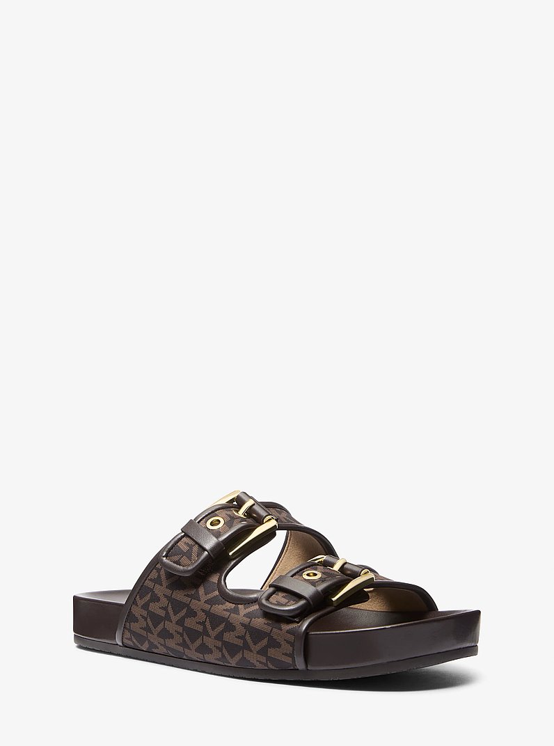 Byers Signature Logo Slide Sandal in BROWN | Michael Kors
