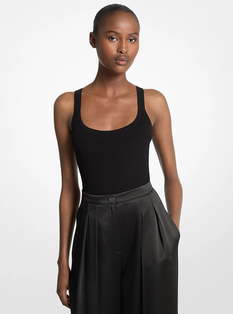 Ribbed Stretch Viscose Tank Top Bodysuit in BLACK | Michael Kors