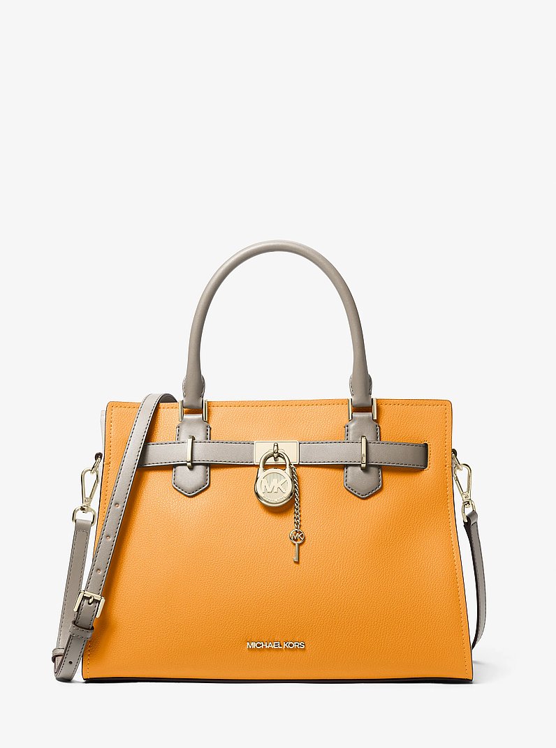 Hamilton Medium Color-Block Leather Satchel in POP ORANGE MULTI