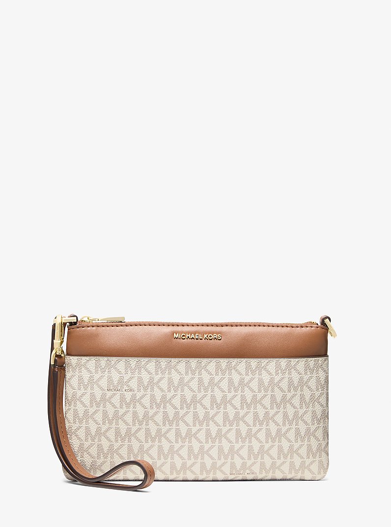 Jet Set Medium Signature Logo Wristlet in VANILLA/ACORN | Michael Kors