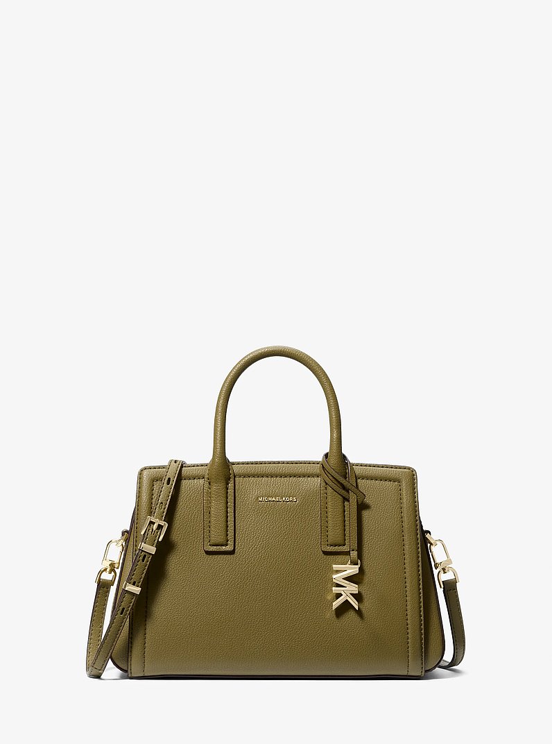Laila Small Pebbled Leather Satchel in SAFARI GREEN | Michael Kors