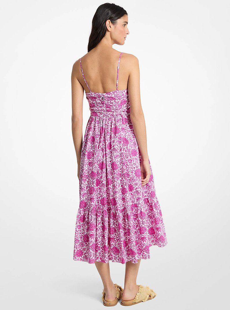 Floral Print Cotton Poplin Midi Dress in RASPBERRY | Michael Kors