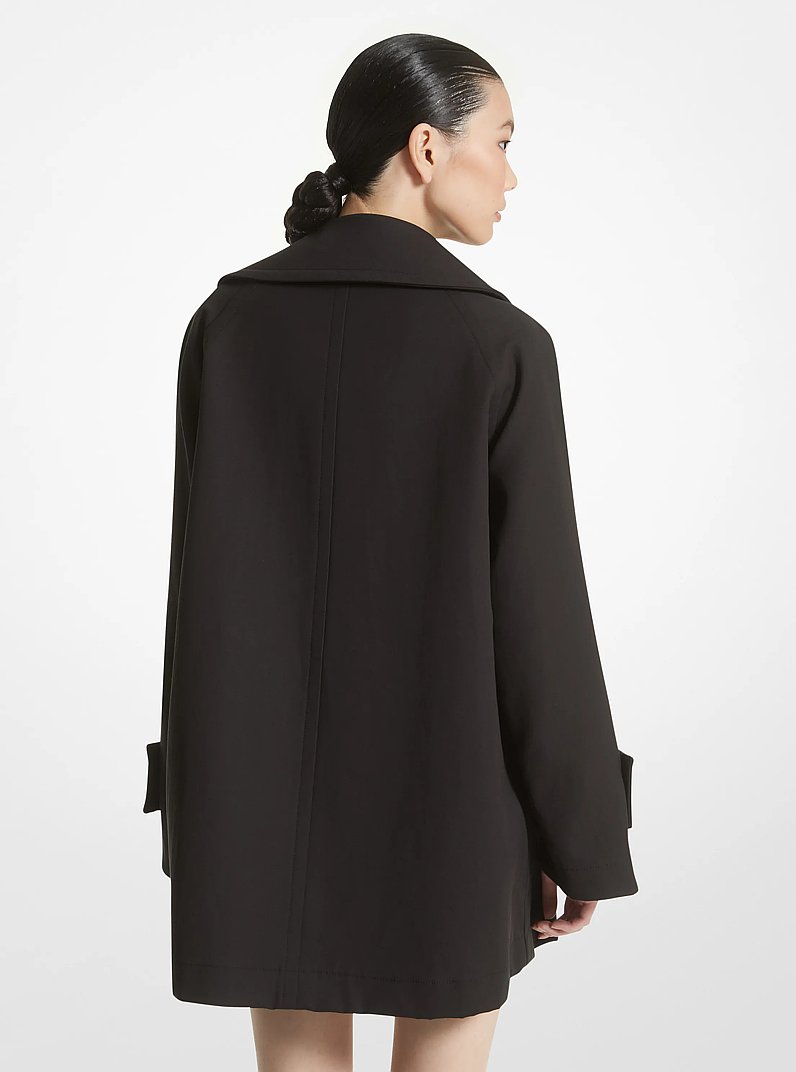 Cotton and Linen Blend Gabardine Half Belt Trench Coat in BLACK | Michael Kors