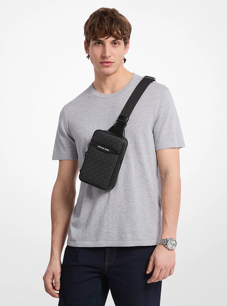 Cooper Medium Signature Logo Sling Pack in BLACK | Michael Kors