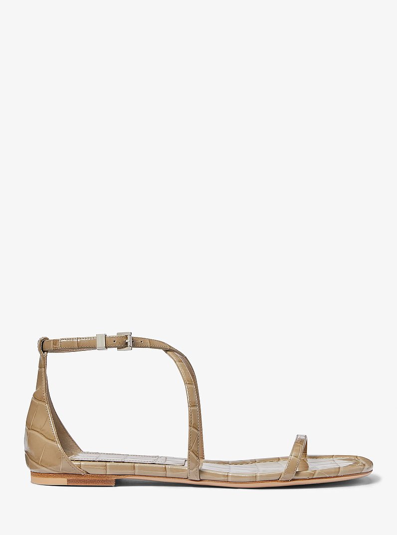 Polly Crocodile Embossed Leather Sandal in SAND | Michael Kors