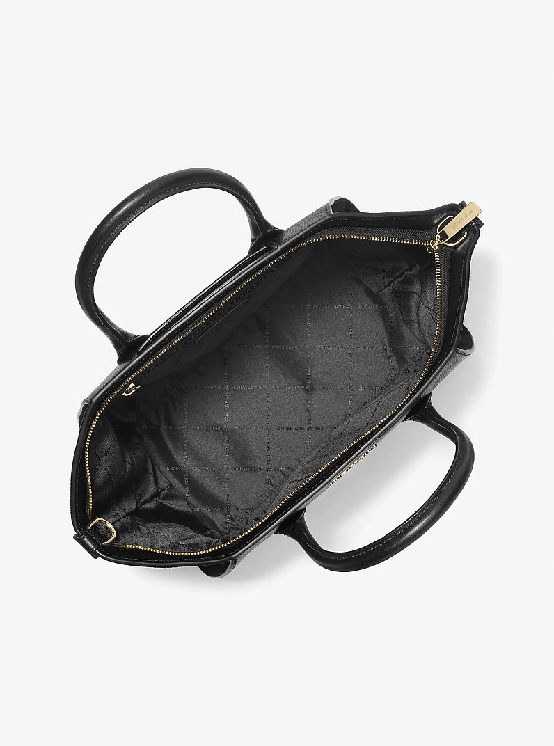 Avril Large Leather and Suede Satchel in BLACK | Michael Kors