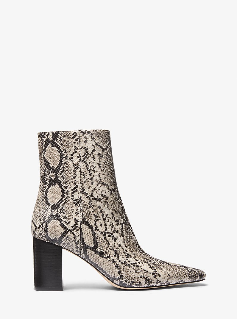 Elise Snake Embossed Leather Ankle Boot in NATURAL | Michael Kors