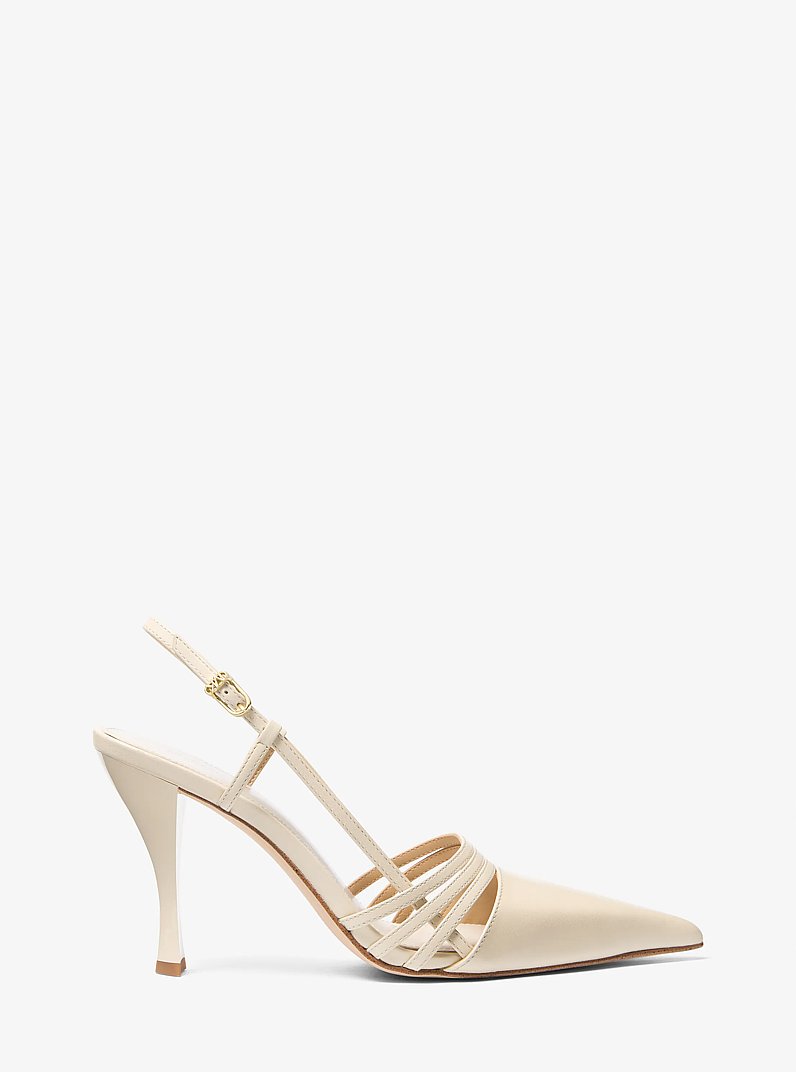 D&eacute;collet&eacute; Haisley slingback in pelle in CREMA CHIARO | Michael Kors