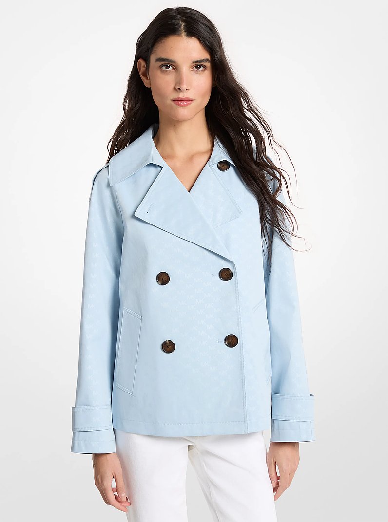 Logo Print Woven Cropped Trench Coat in PASTEL BLUE | Michael Kors