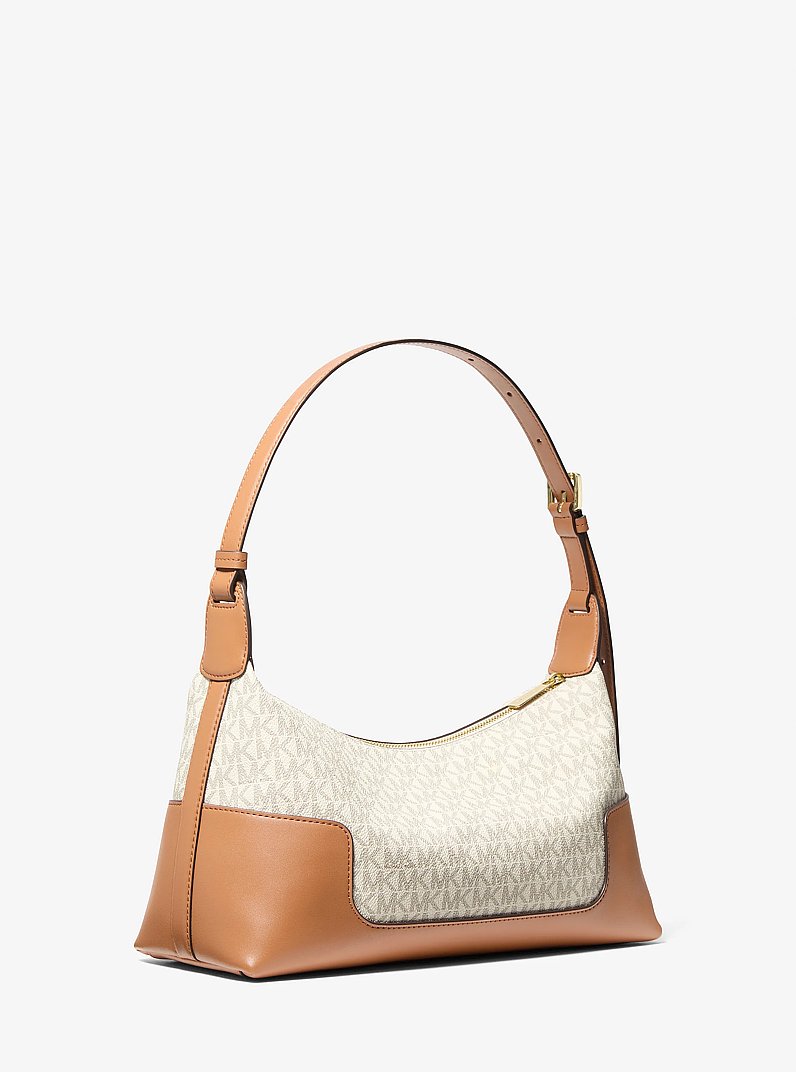 Teddi Medium Signature Logo Slouchy Shoulder Bag in VANILLA/ACORN | Michael Kors