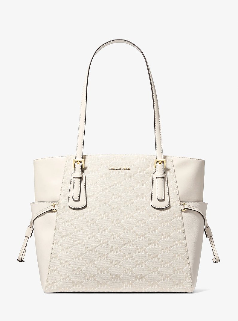 Voyager Large Logo Jacquard Tote Bag in LT CREAM | Michael Kors