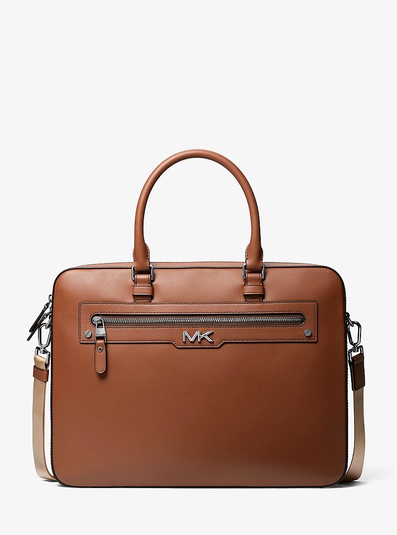 Varick Large Leather Briefcase in LUGGAGE | Michael Kors