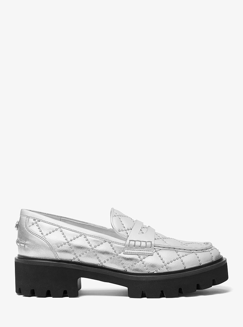 Holland Studded Metallic Loafer in SILVER | Michael Kors