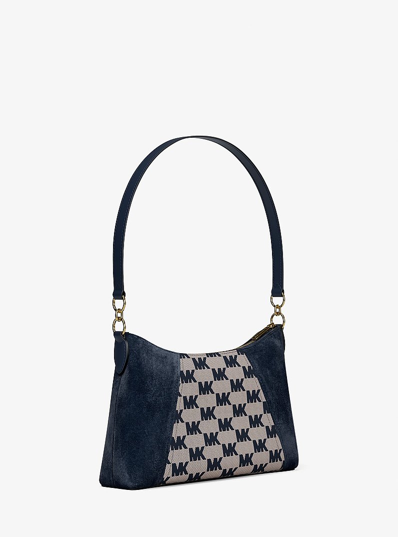 Borsa a tracolla Sienna convertibile media con logo jacquard e pelle scamosciata in NAVY | Michael Kors