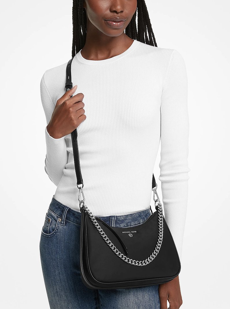 Borsa a tracolla Jet&nbsp;Set media in gabardine di nylon in NERO | Michael Kors