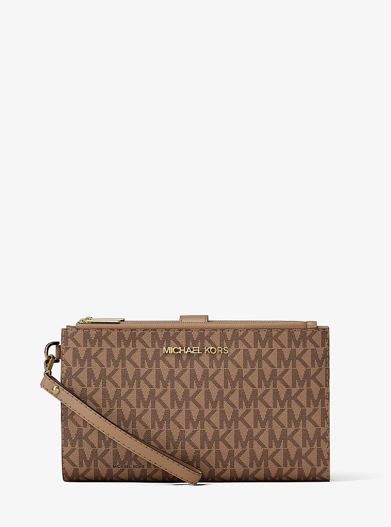 Jet Set Large Signature Logo Wristlet in CAMEL | Michael Kors