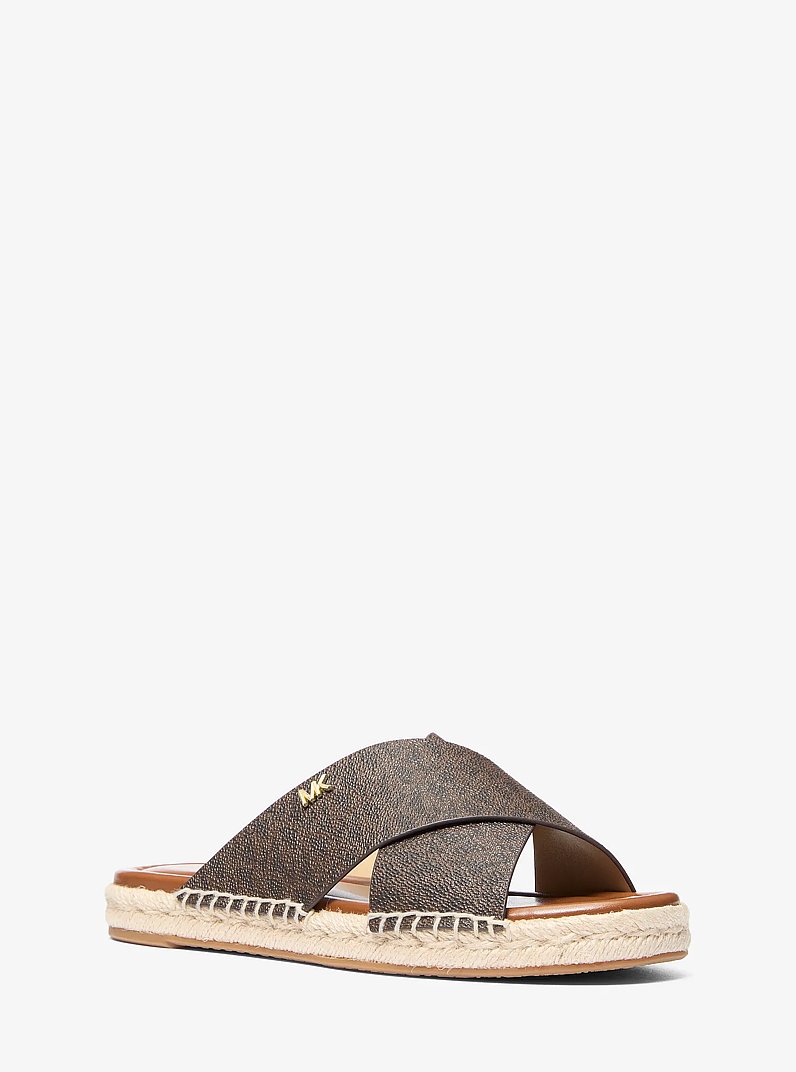 Kenzie Signature Logo Sandal in BROWN | Michael Kors