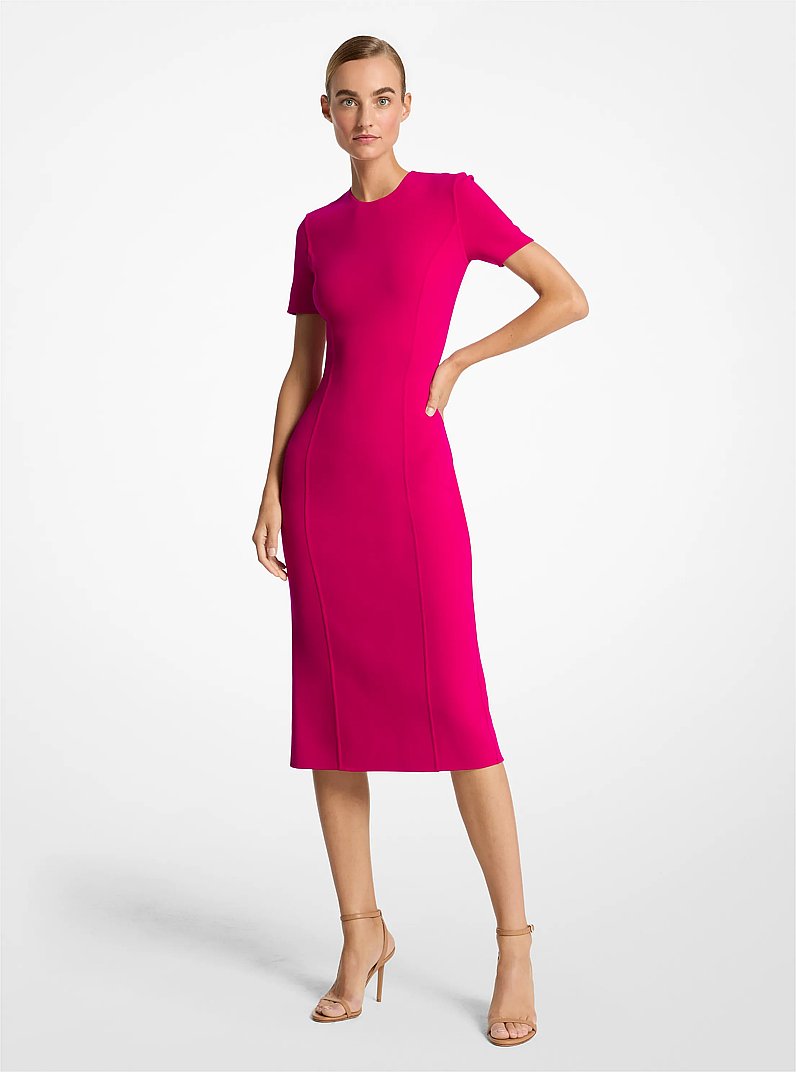 Double Faced Stretch Wool Sheath Dress in RASPBERRY | Michael Kors