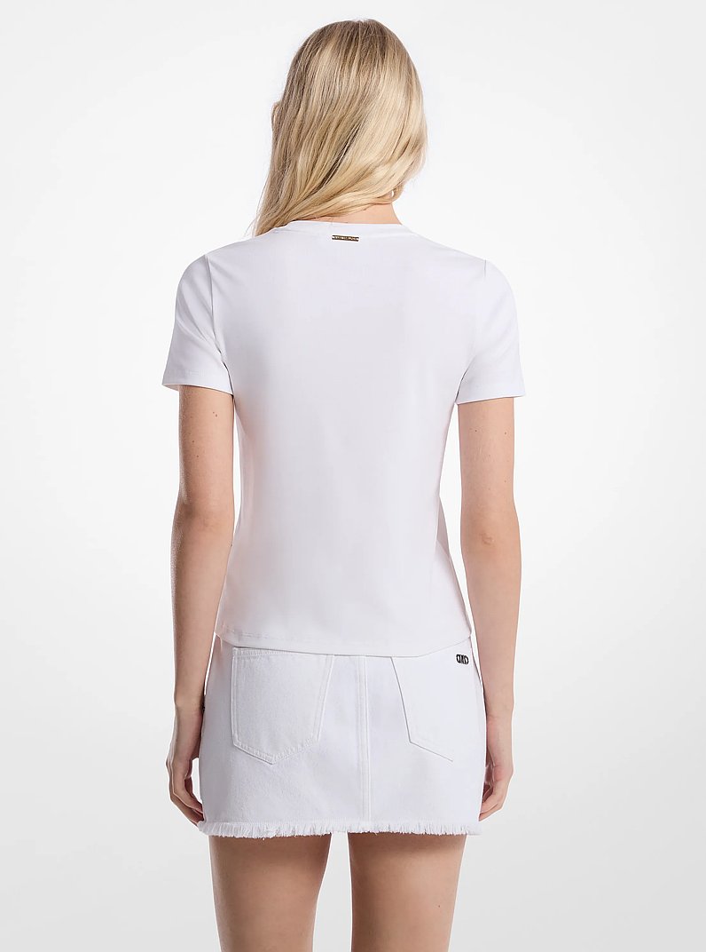 Embellished Logo Cotton Blend T-Shirt in WHITE | Michael Kors