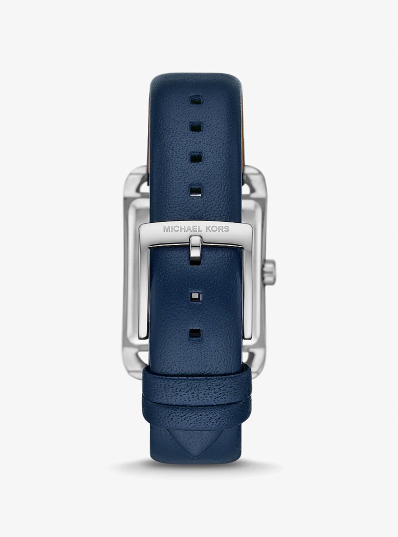 Monroe Silver-Tone and Leather Watch in NAVY | Michael Kors